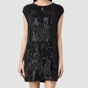 All Saints Mabli Hand Embellished Cocktail Dress Sz 0-6 Black Sequins